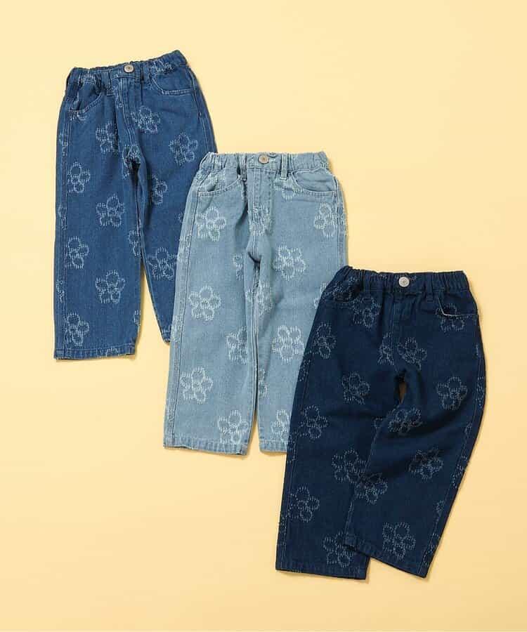 全長 花卉圖案 牛仔面料 牛仔褲