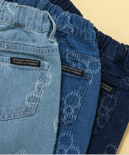 全長 花卉圖案 牛仔面料 牛仔褲