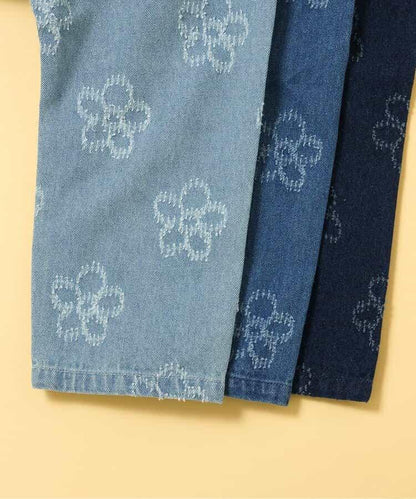 全長 花卉圖案 牛仔面料 牛仔褲