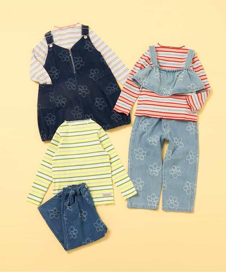 全長 花卉圖案 牛仔面料 牛仔褲