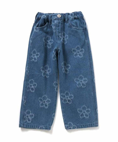 全長 花卉圖案 牛仔面料 牛仔褲