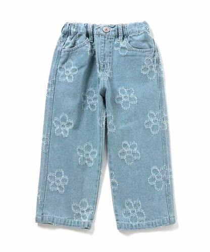 全長 花卉圖案 牛仔面料 牛仔褲