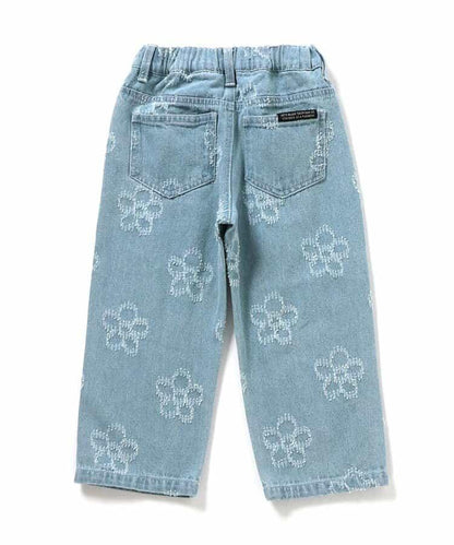 全長 花卉圖案 牛仔面料 牛仔褲