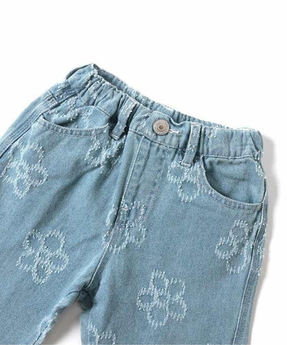 全長 花卉圖案 牛仔面料 牛仔褲