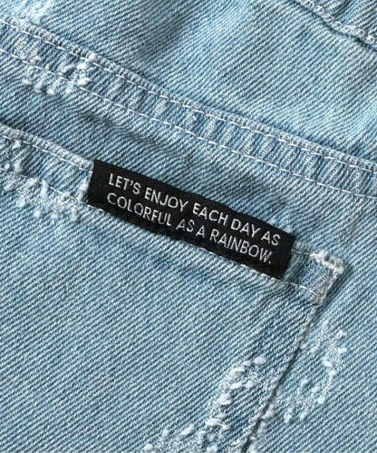 全長 花卉圖案 牛仔面料 牛仔褲