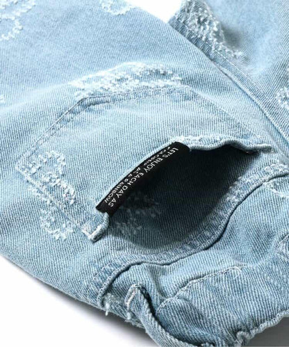 全長 花卉圖案 牛仔面料 牛仔褲