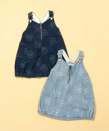 花卉圖案 牛仔 揹帶裙