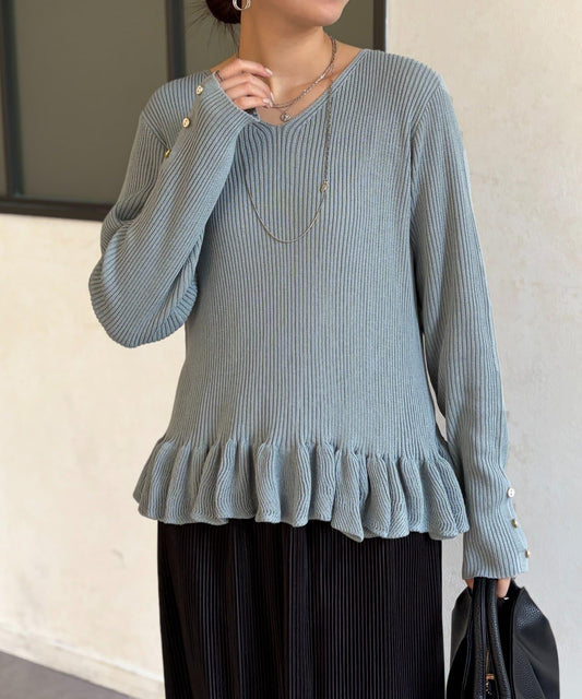 下襬荷葉邊針織套頭上衣