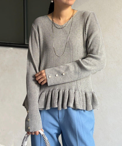 下襬荷葉邊針織套頭上衣