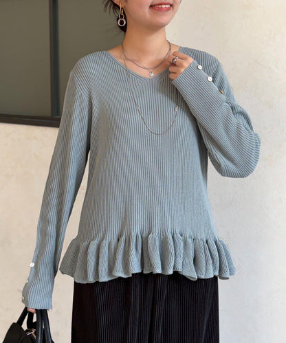 下襬荷葉邊針織套頭上衣