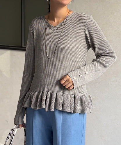 下襬荷葉邊針織套頭上衣