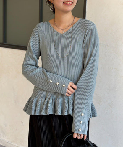 下襬荷葉邊針織套頭上衣