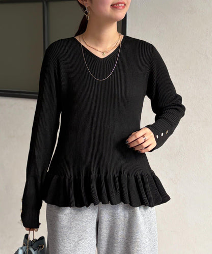 下襬荷葉邊針織套頭上衣