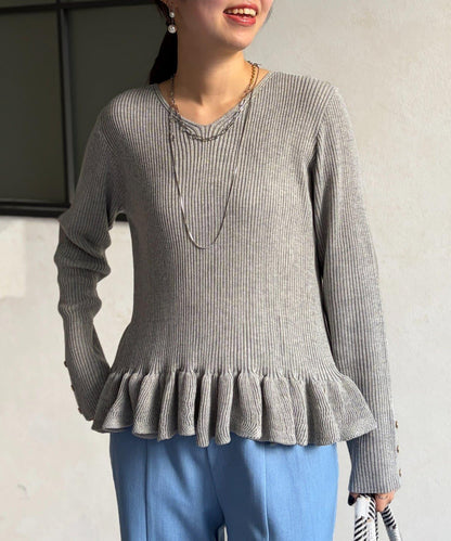 下襬荷葉邊針織套頭上衣