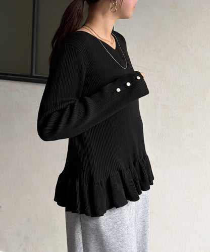 下襬荷葉邊針織套頭上衣