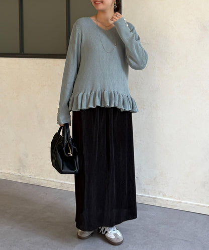 下襬荷葉邊針織套頭上衣