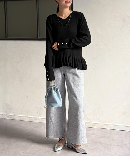 下襬荷葉邊針織套頭上衣