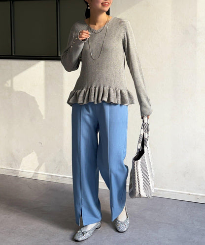 下襬荷葉邊針織套頭上衣