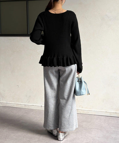 下襬荷葉邊針織套頭上衣