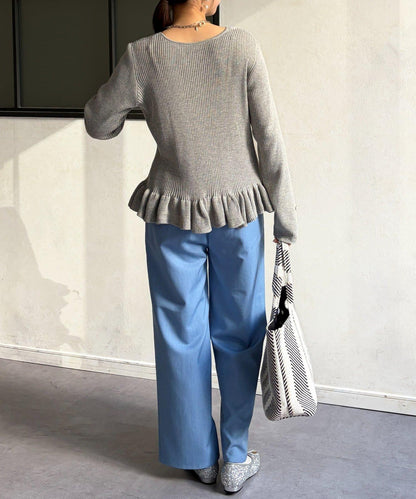 下襬荷葉邊針織套頭上衣