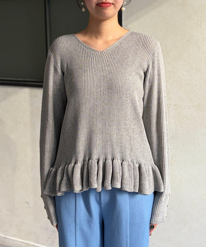 下襬荷葉邊針織套頭上衣