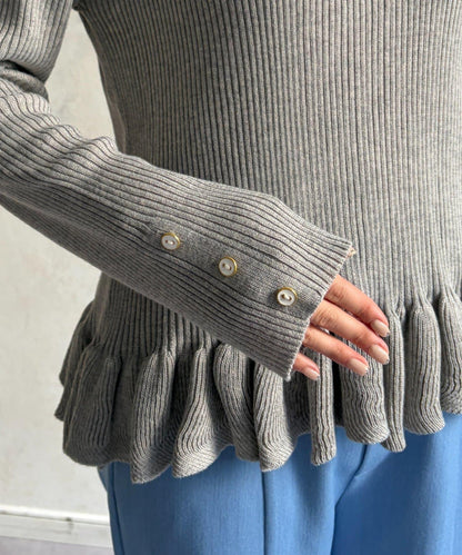 下襬荷葉邊針織套頭上衣