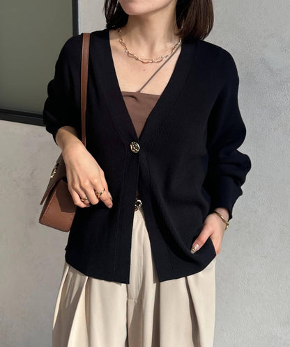 裝飾紐扣 羅紋針織 開衫