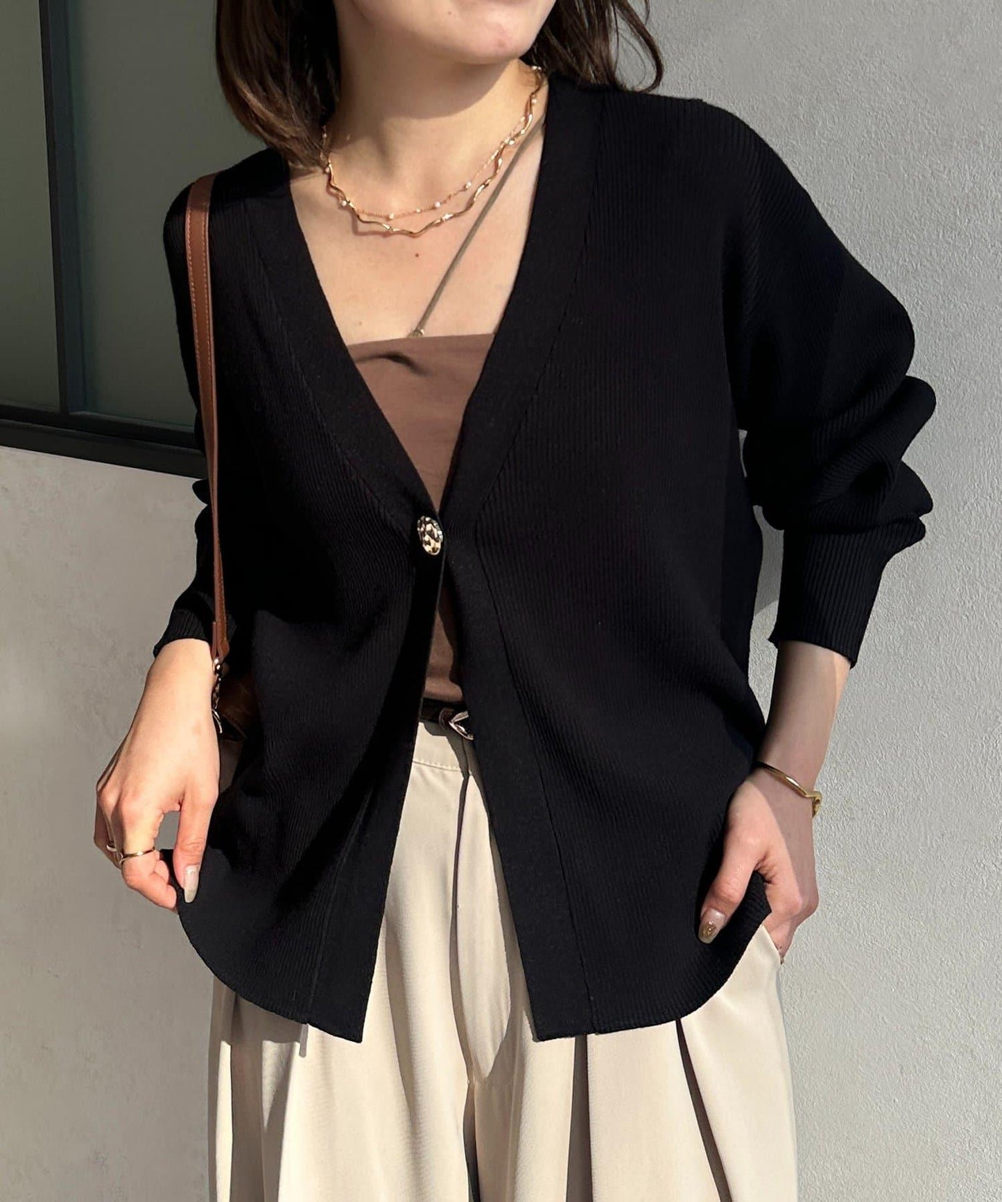 裝飾紐扣 羅紋針織 開衫