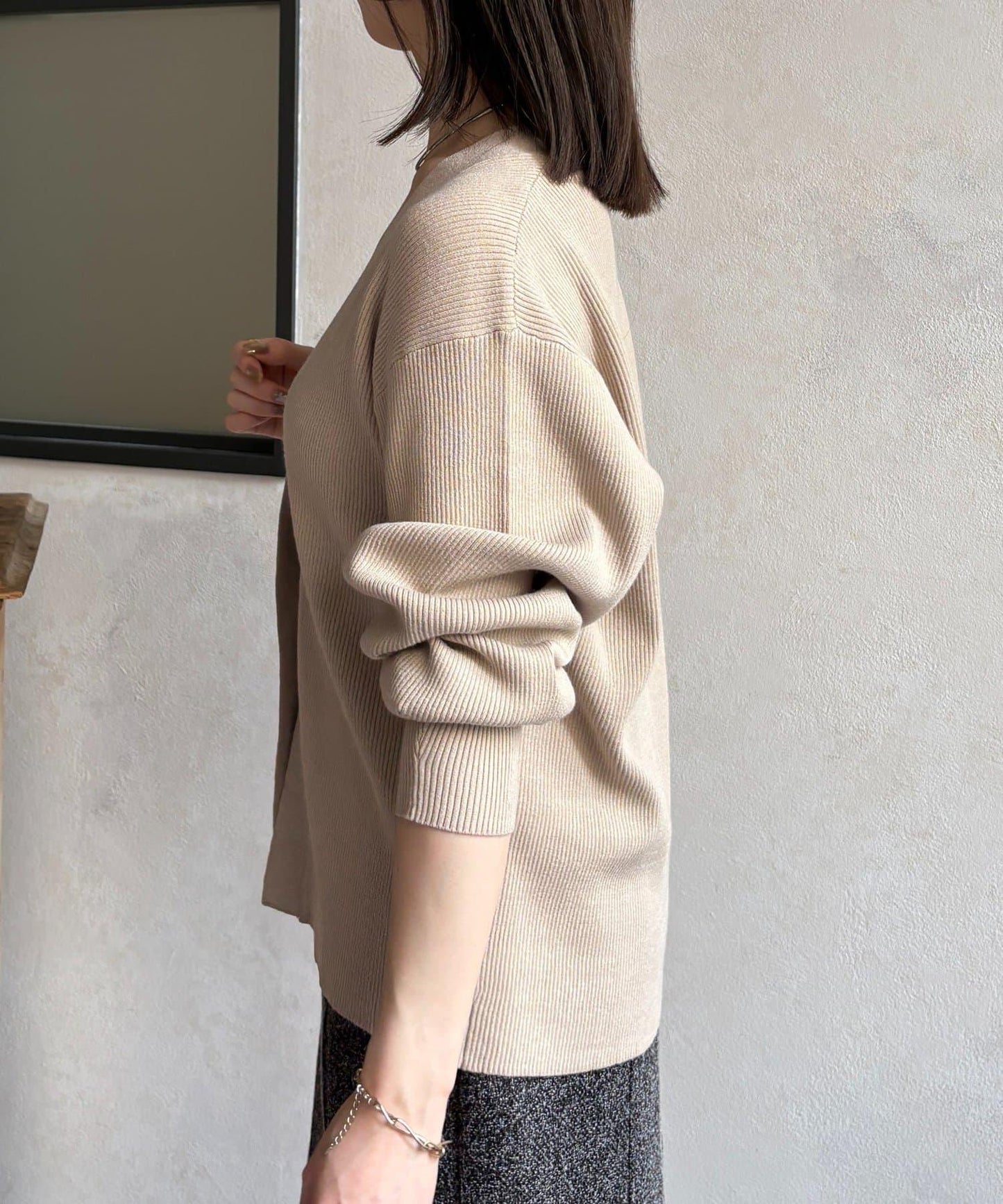 裝飾紐扣 羅紋針織 開衫