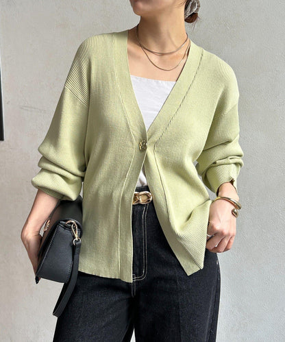 裝飾紐扣 羅紋針織 開衫