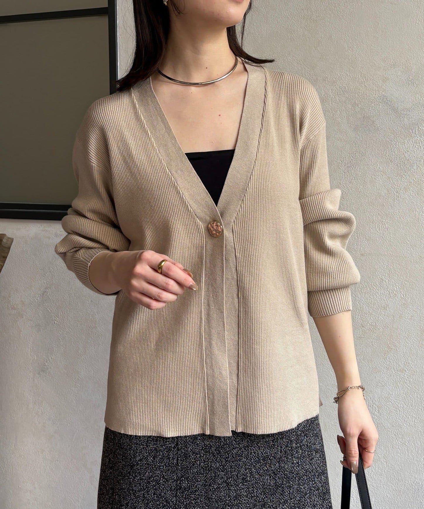 裝飾紐扣 羅紋針織 開衫