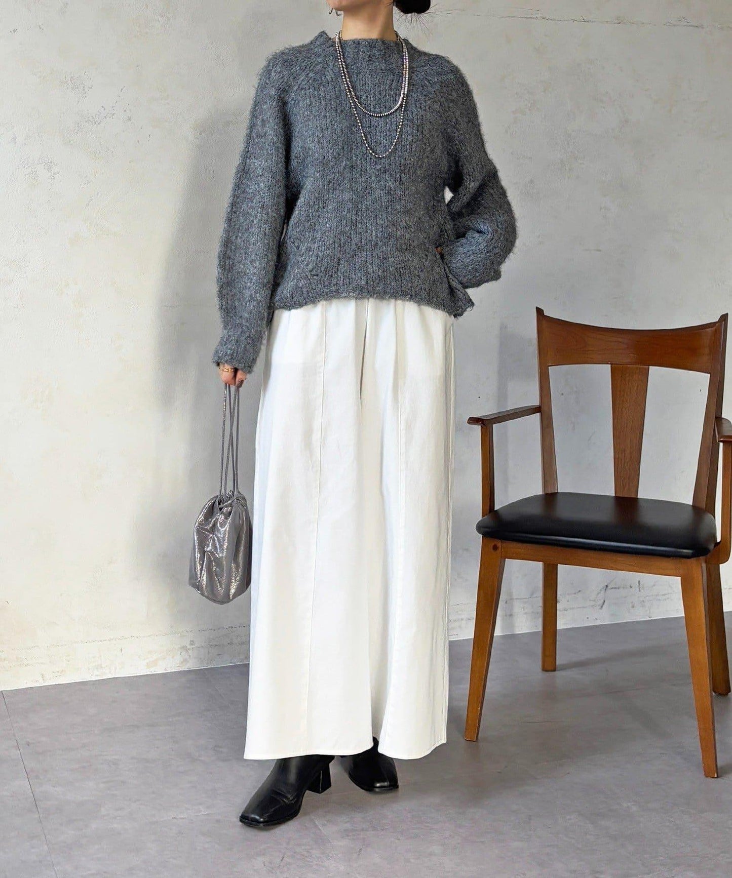 褶皺鬆緊牛仔闊腿褲