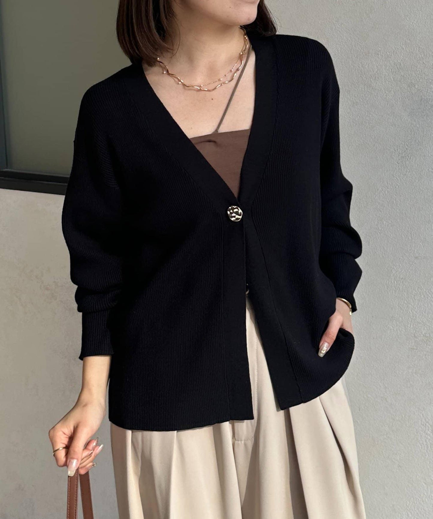 裝飾紐扣 羅紋針織 開衫