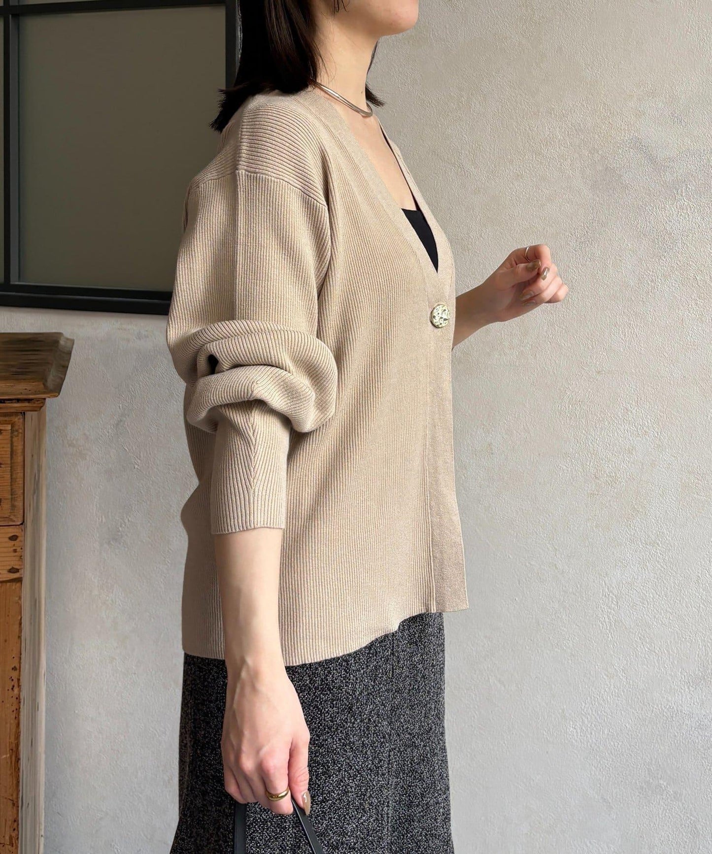 裝飾紐扣 羅紋針織 開衫