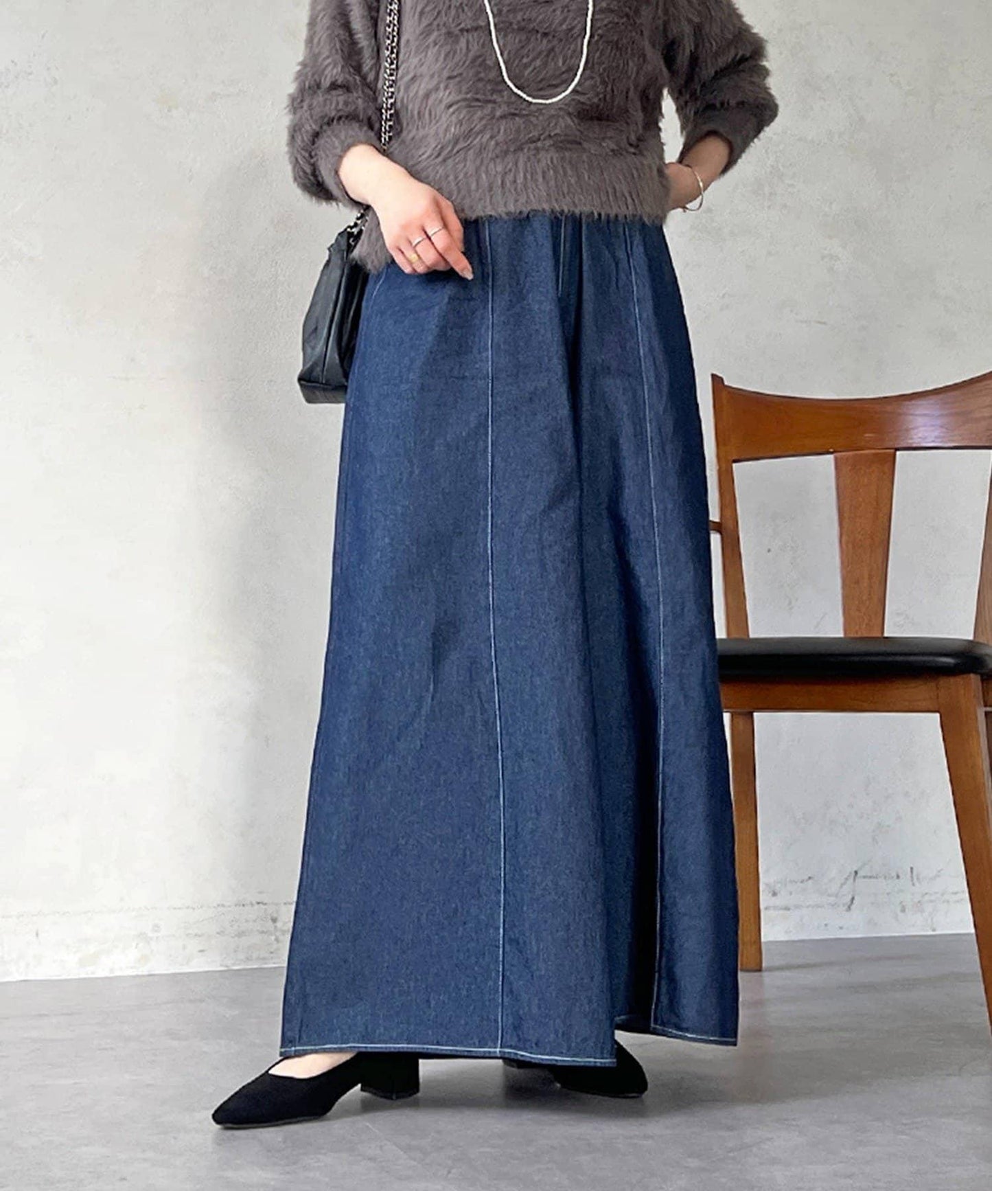 褶皺鬆緊牛仔闊腿褲