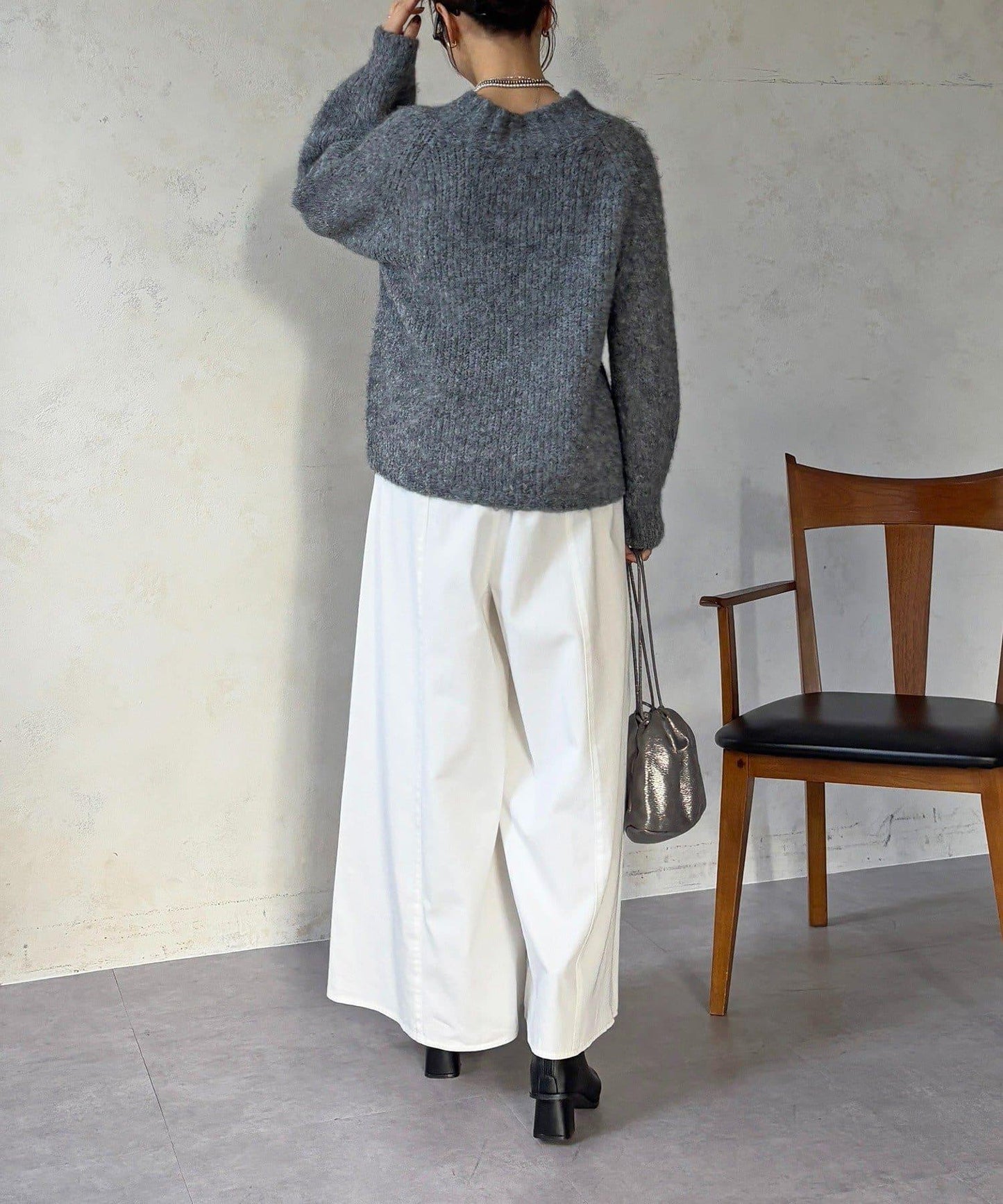 褶皺鬆緊牛仔闊腿褲