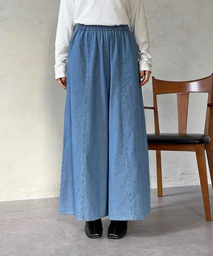 褶皺鬆緊牛仔闊腿褲