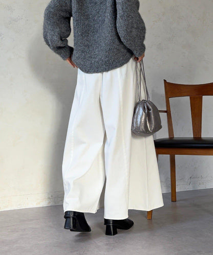 褶皺鬆緊牛仔闊腿褲