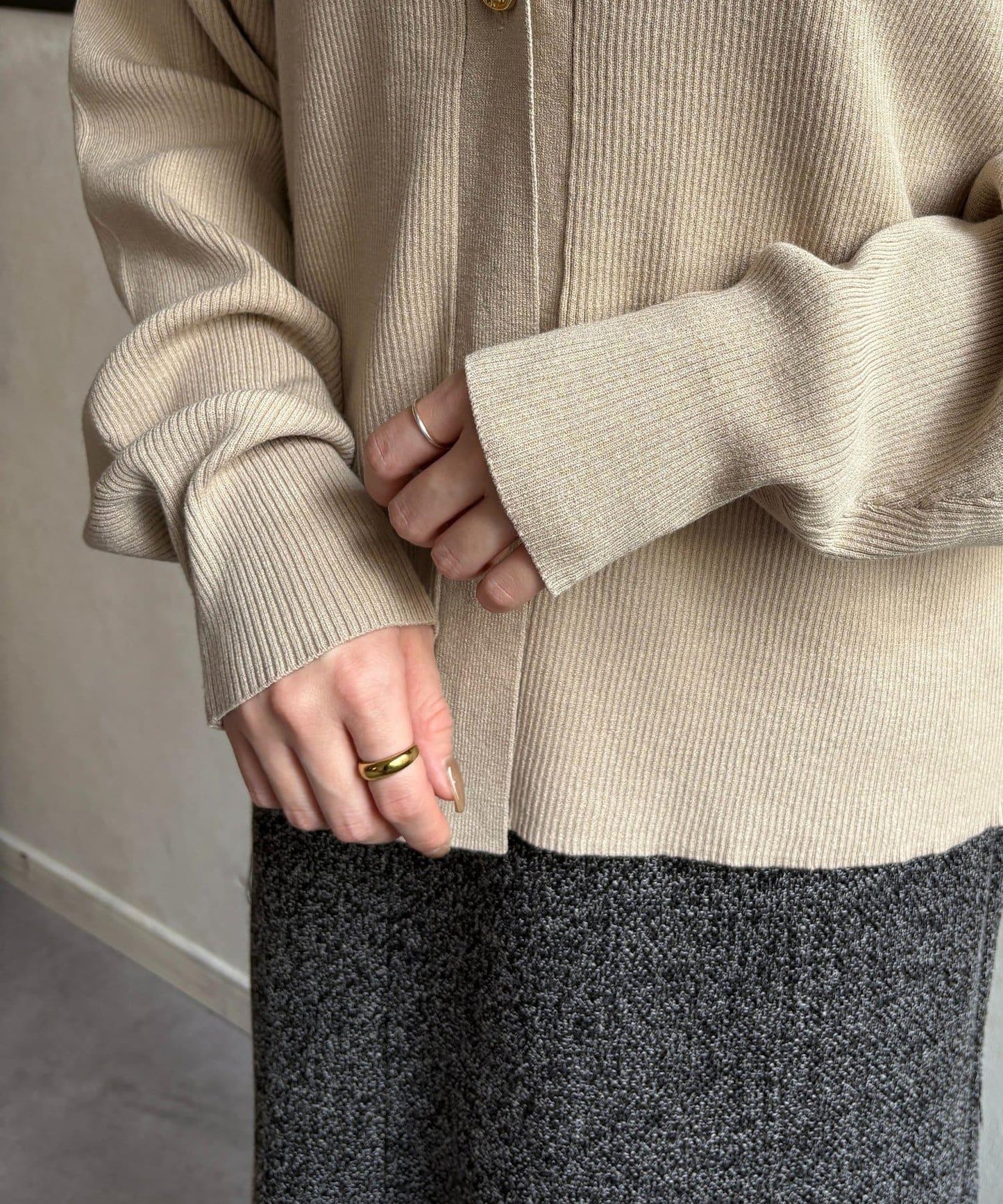 裝飾紐扣 羅紋針織 開衫