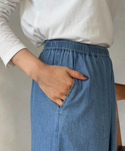 褶皺鬆緊牛仔闊腿褲
