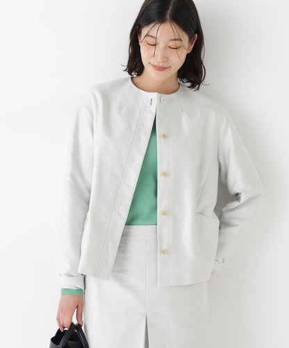 輕薄磨毛無領夾克