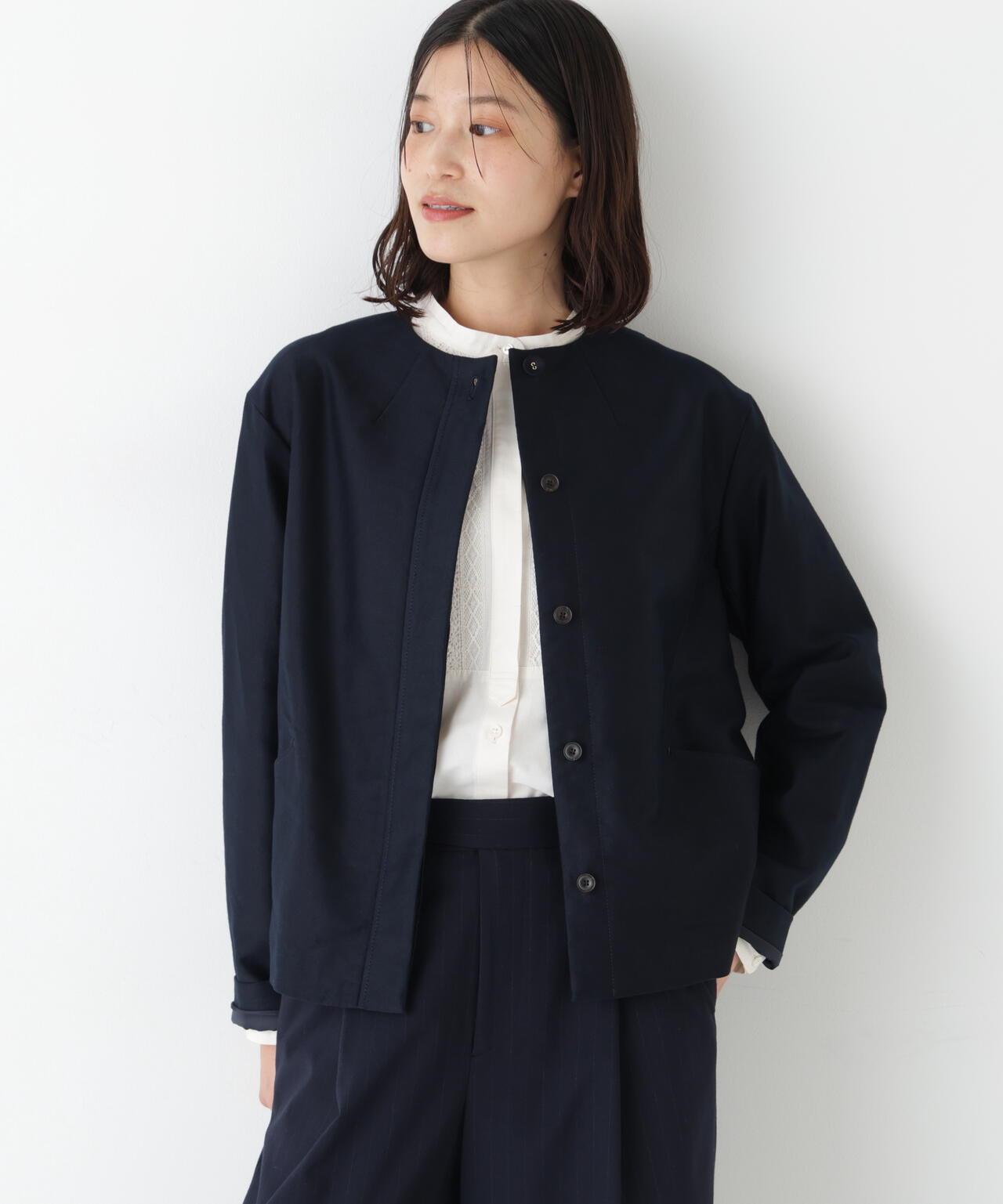 輕薄磨毛無領夾克