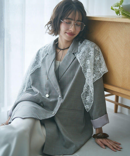蕾絲套裝 寬鬆版 西裝領 西裝外套