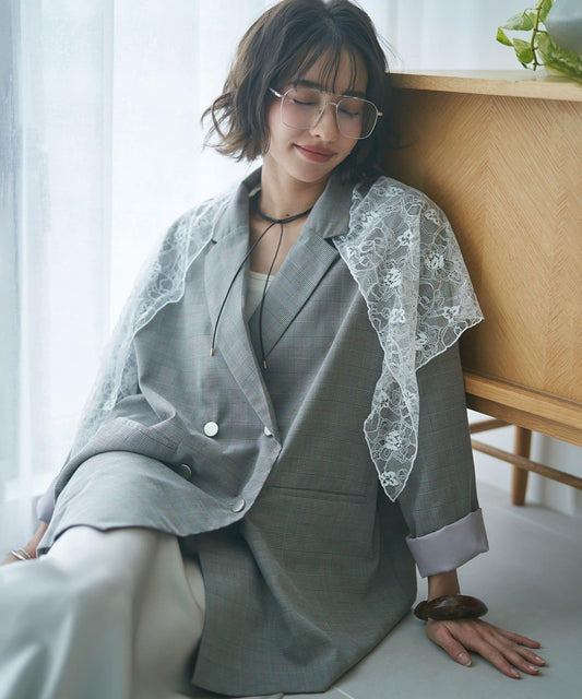 蕾絲套裝 寬鬆版 西裝領 西裝外套
