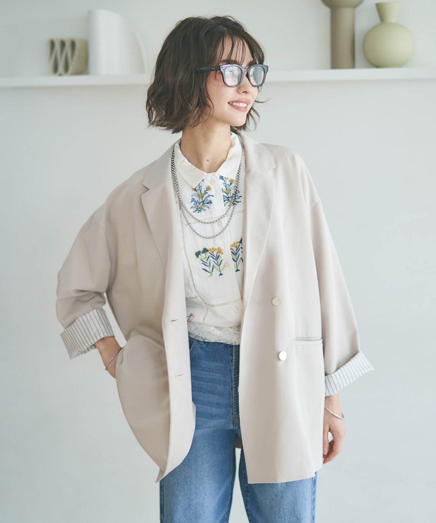 蕾絲套裝 寬鬆版 西裝領 西裝外套