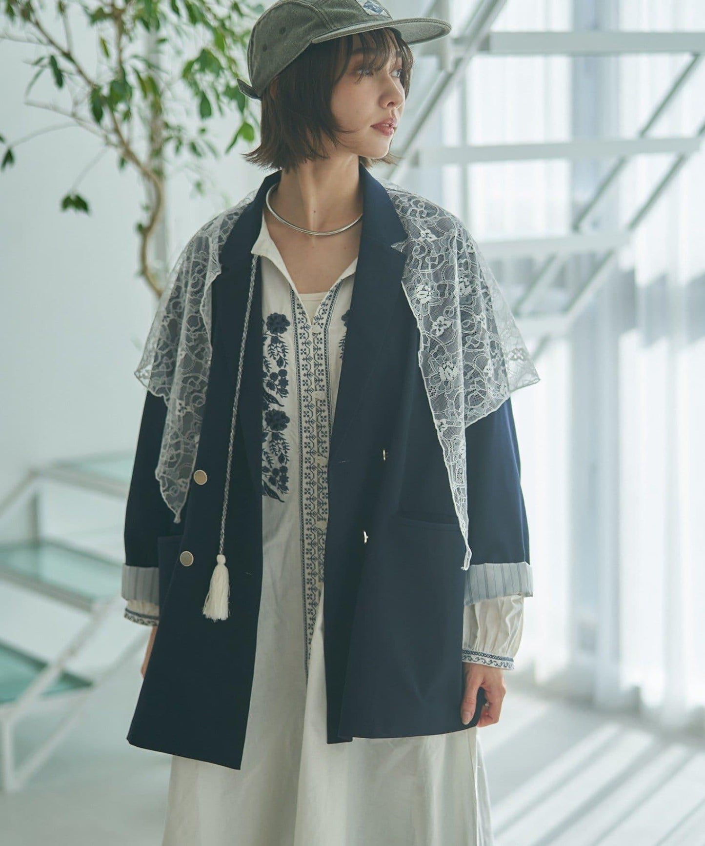 蕾絲套裝 寬鬆版 西裝領 西裝外套