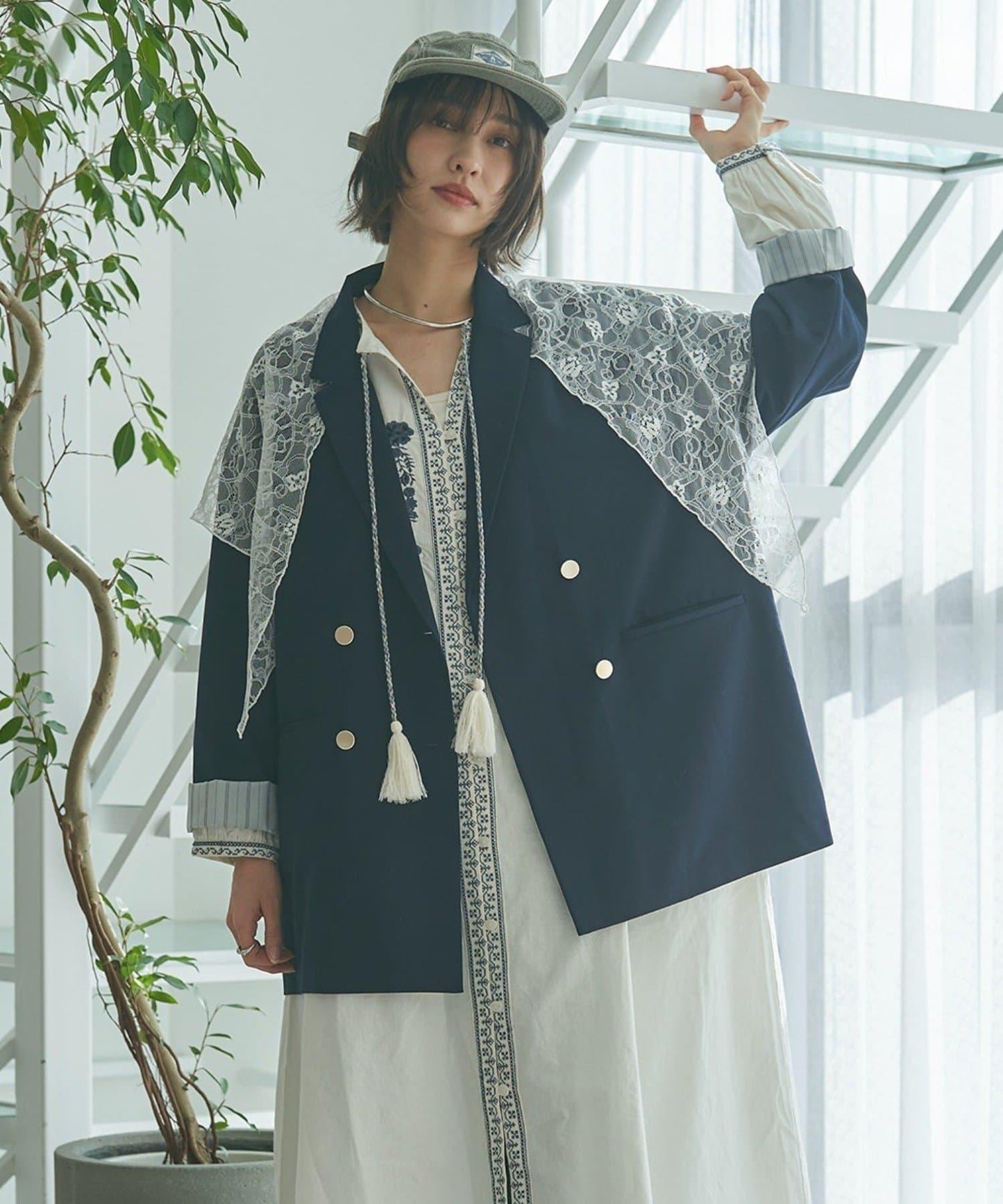 蕾絲套裝 寬鬆版 西裝領 西裝外套