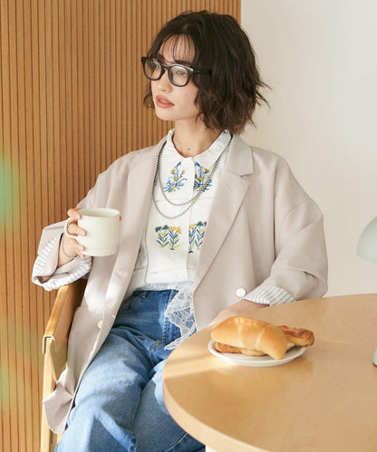 蕾絲套裝 寬鬆版 西裝領 西裝外套