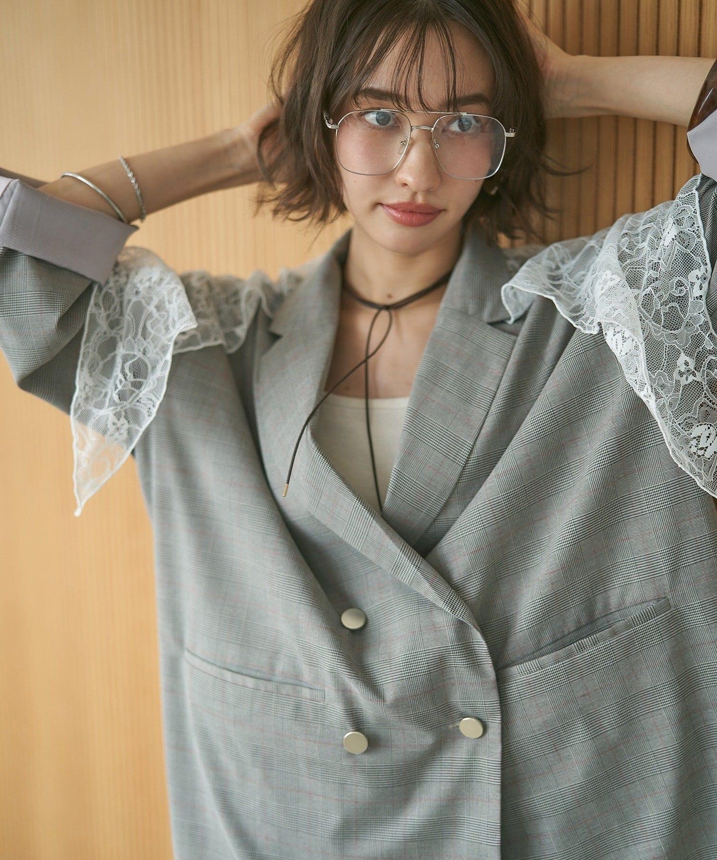 蕾絲套裝 寬鬆版 西裝領 西裝外套