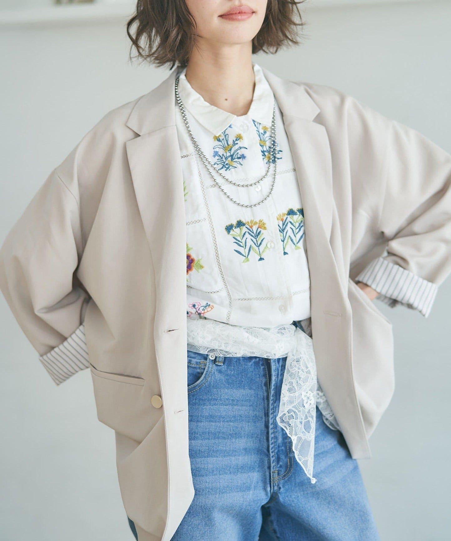 蕾絲套裝 寬鬆版 西裝領 西裝外套